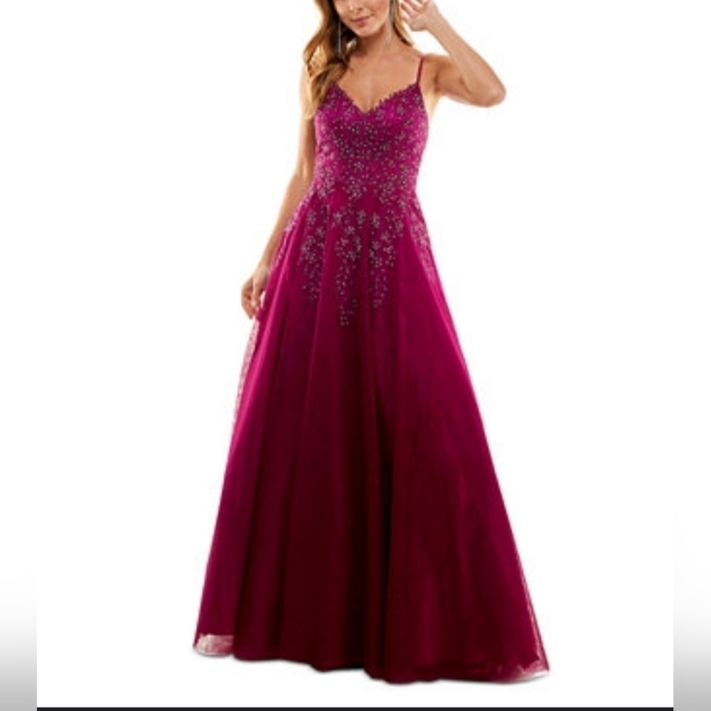 Say Yes to the Prom Juniors Embellished Mesh A Line Dress Size 7